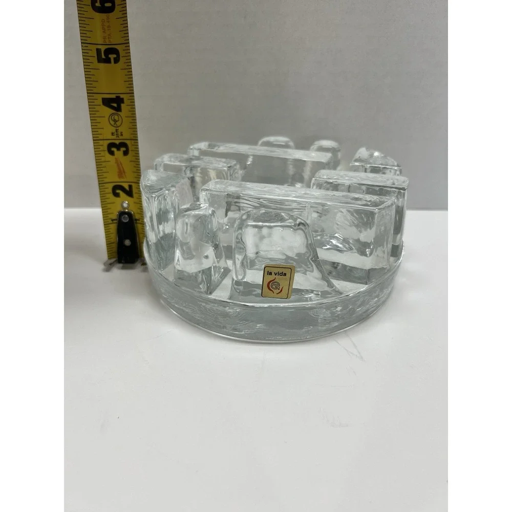 LA VIDA CRYSTAL MAZE ICE BLOCK VOTIVE CANDLEHOLDER POLAND PRISTINE LABEL
